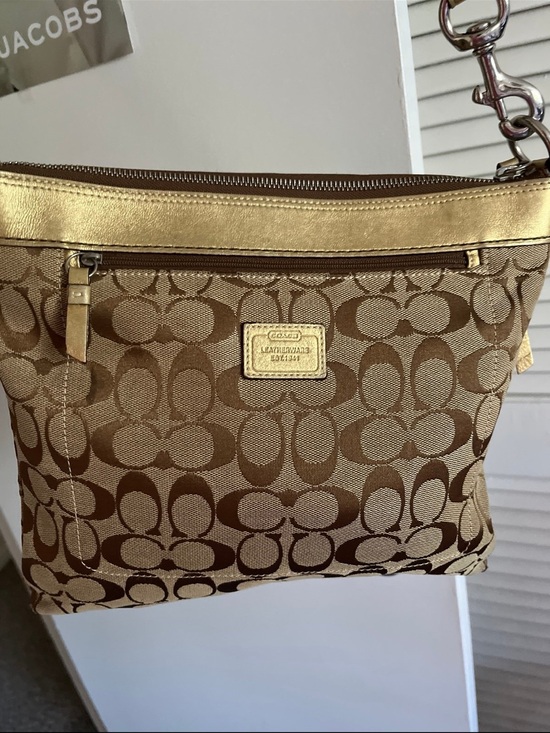 Coach Handbags - Coach Brown & Gold Signature Jacquard Shoulder Bag